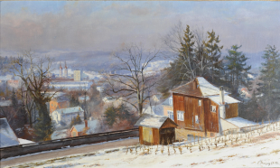 Winterthur vom Goldenberg, 1973, Öl 22 x 36 cm