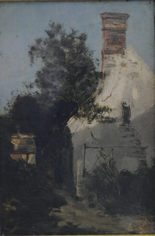 Camille Corot, Vue d’une maison, Öl auf Holz, 24.5x 16.5 cm