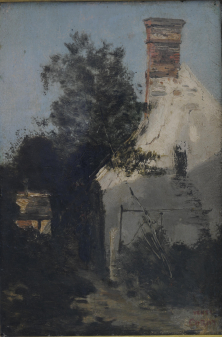 Camille Corot, Vue d’une maison, Öl auf Holz, 24.5x 16.5 cm