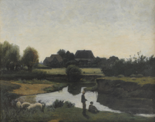 Henri Joseph Harpignies, Le petit pêcheur, Öl auf Leinwand, 29.5 x 37 cm
