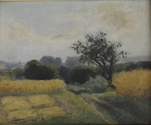 Nicolas Auguste Laurens, Chemin dans les champs, Öl auf Leinwand, 22 x 27 cm