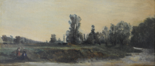 François Daubigny, Au bord de l’Oise, Öl auf Leinwand, 15.5 x 34.5 cm
